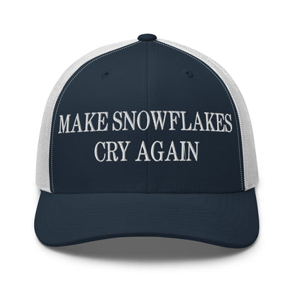 Make Snowflakes Cry Again Embroidered Mesh Trucker Hat Navy White