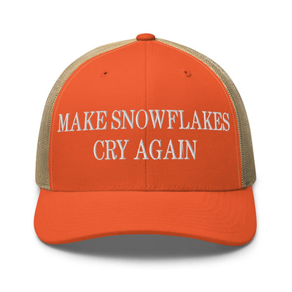 Make Snowflakes Cry Again Embroidered Mesh Trucker Hat Rustic Orange Khaki