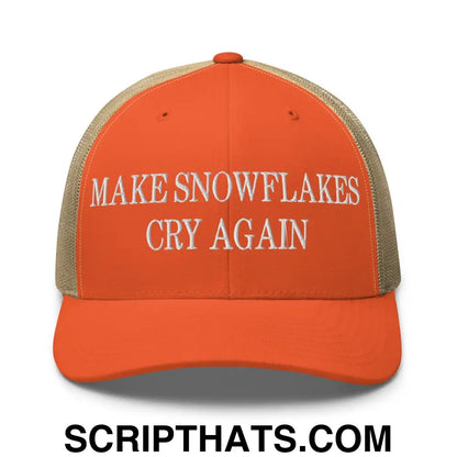 Make Snowflakes Cry Again Embroidered Mesh Trucker Hat Rustic Orange Khaki