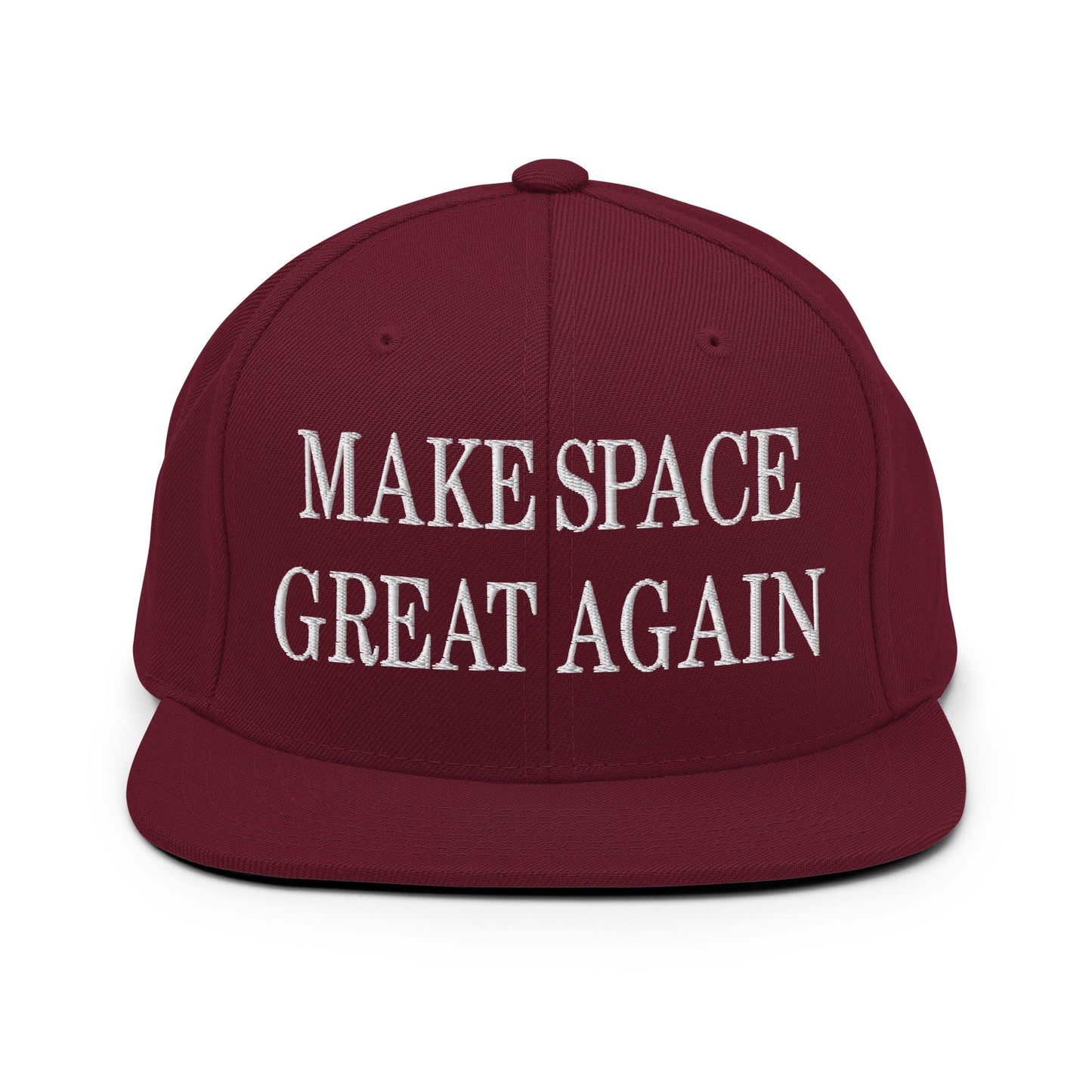 Make Space Great Again Embroidered Flat Bill Brim Snapback Hat Maroon