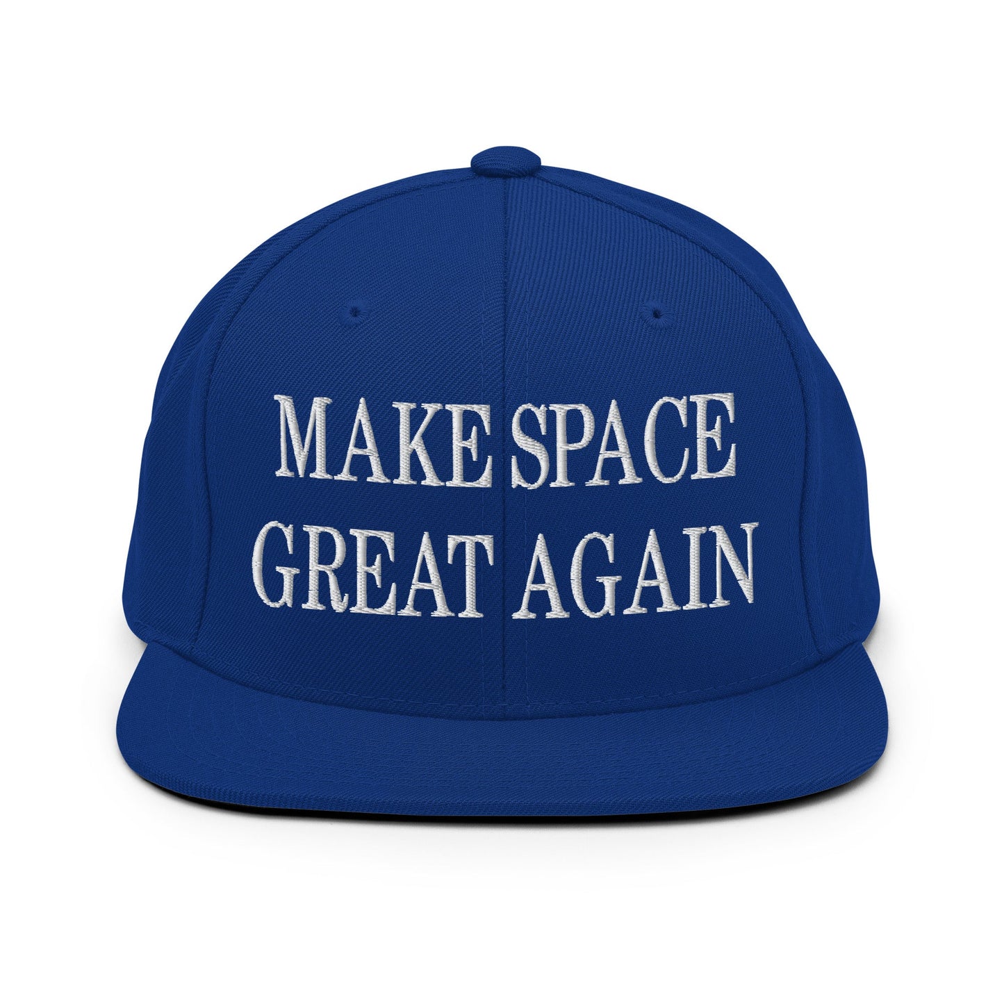 Make Space Great Again Embroidered Flat Bill Brim Snapback Hat Royal Blue