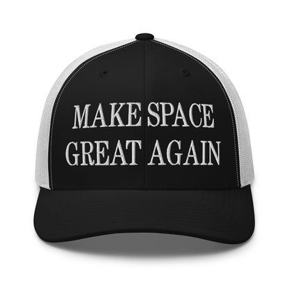 Make Space Great Again Embroidered Mesh Trucker Hat Black White