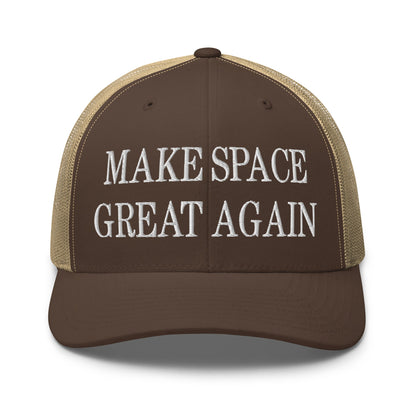 Make Space Great Again Embroidered Mesh Trucker Hat Brown Khaki