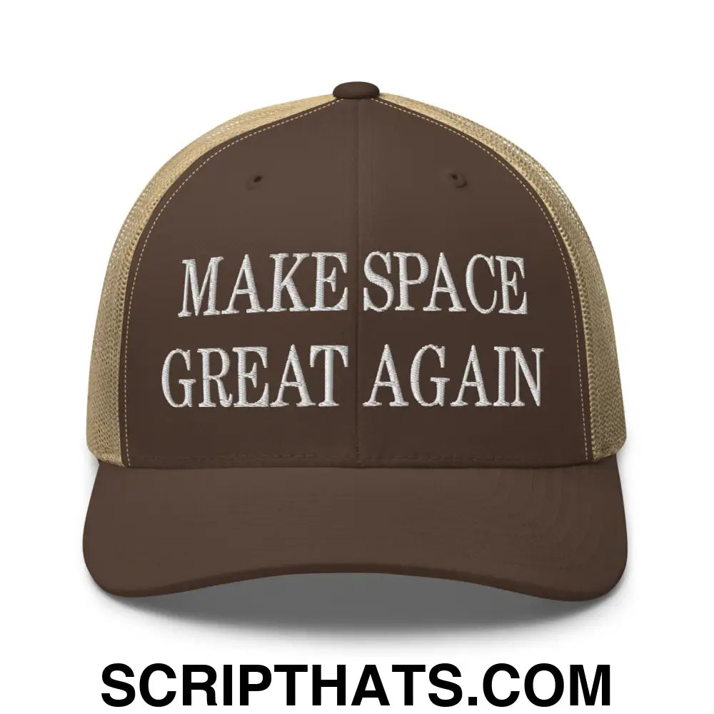 Make Space Great Again Embroidered Mesh Trucker Hat Brown Khaki