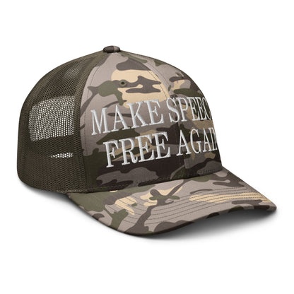 Make Speech Free Again Camo Trucker Hat Camo Olive