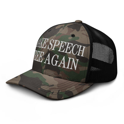 Make Speech Free Again Camo Trucker Hat Camo Black