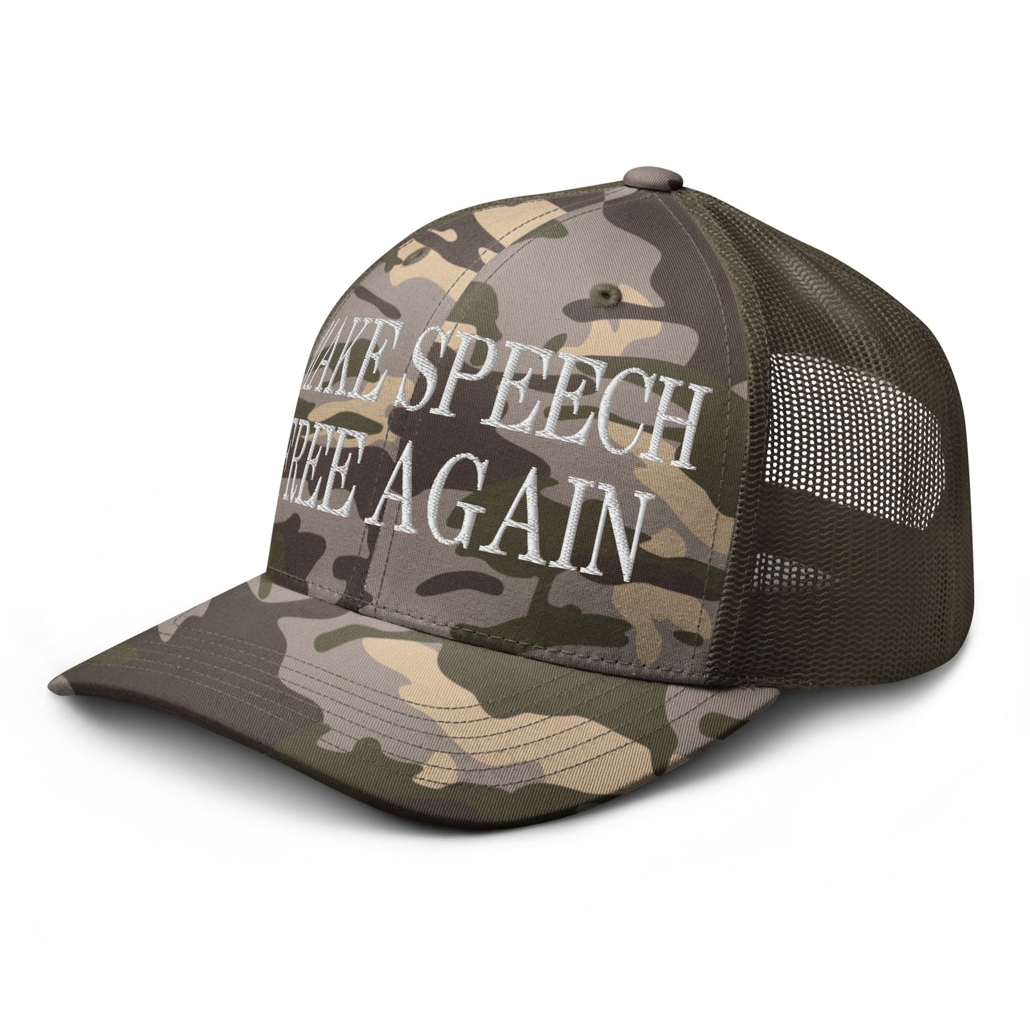 Make Speech Free Again Camo Trucker Hat Camo Olive