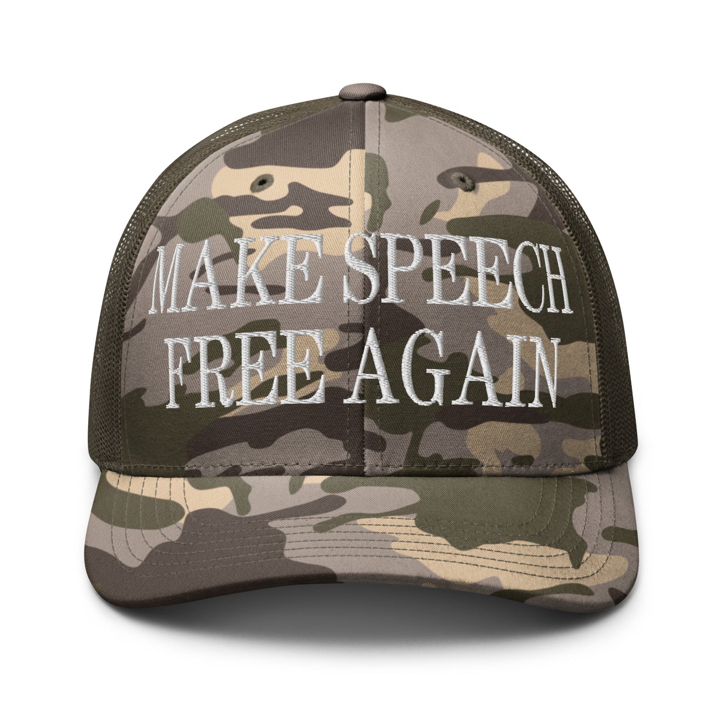 Make Speech Free Again Camo Trucker Hat Camo Olive