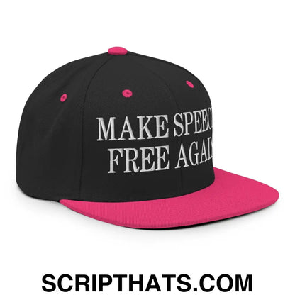 Make Speech Free Again Flat Bill Brim Snapback Hat Black Neon Pink