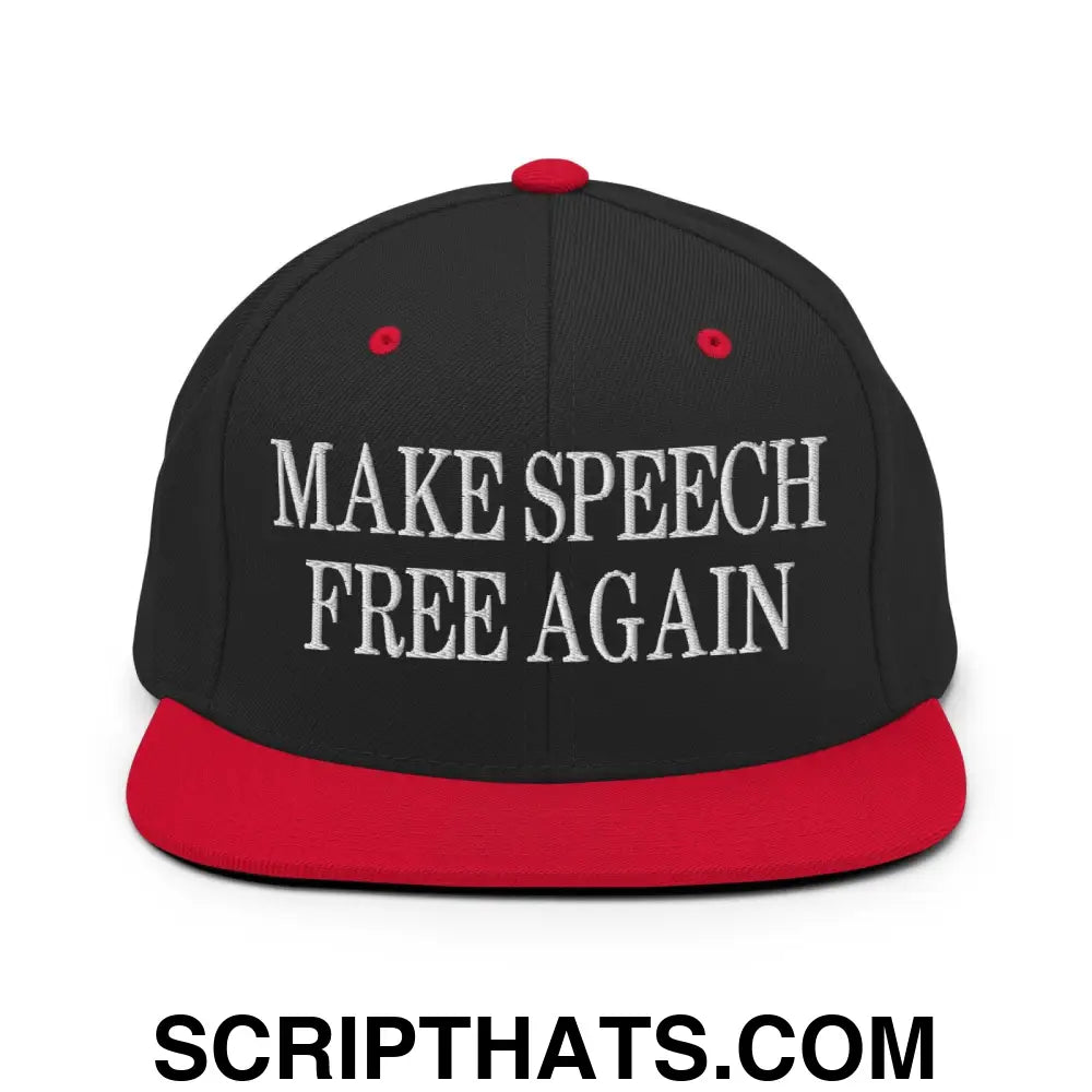 Make Speech Free Again Flat Bill Brim Snapback Hat Black Red