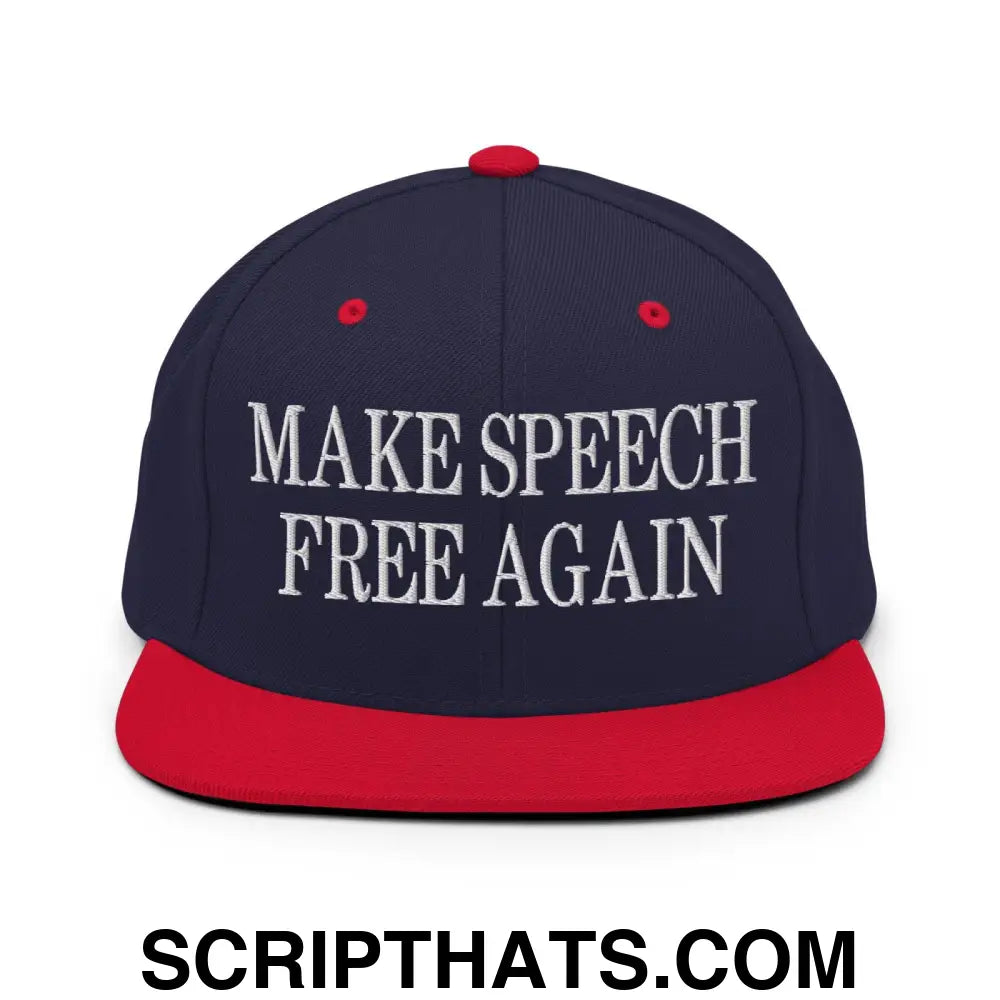 Make Speech Free Again Flat Bill Brim Snapback Hat Navy Red