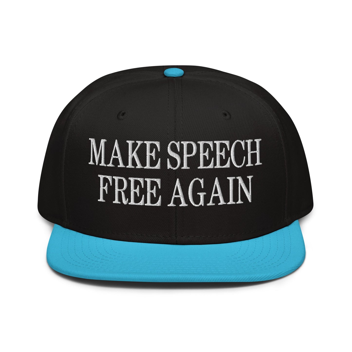 Make Speech Free Again High Crown Snapback Hat Aqua blue Black Black