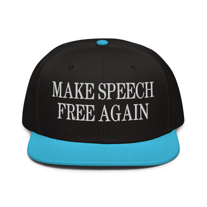 Make Speech Free Again High Crown Snapback Hat Aqua blue Black Black