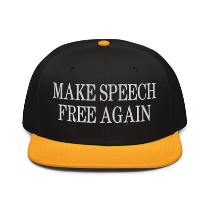 Make Speech Free Again High Crown Snapback Hat Gold Black Black