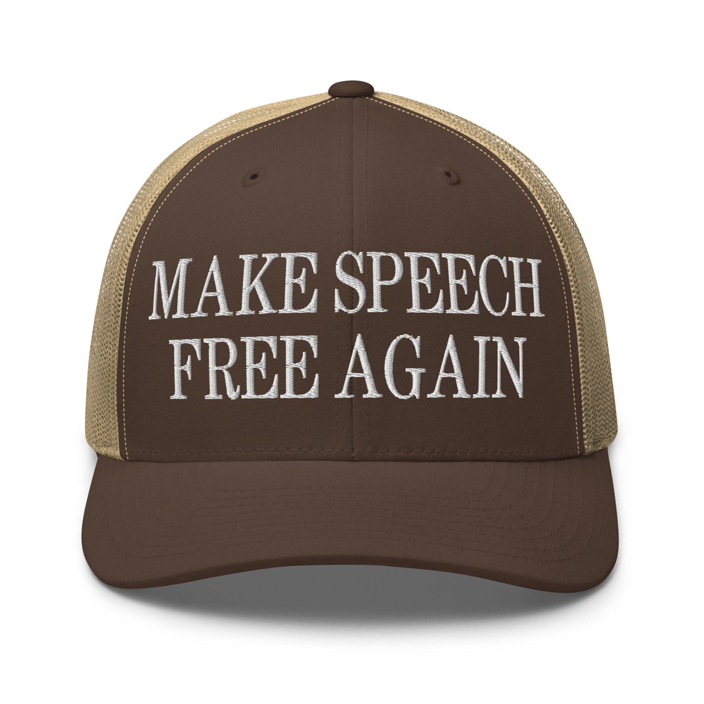 Make Speech Free Again Retro Trucker Hat Brown Khaki