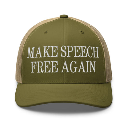 Make Speech Free Again Retro Trucker Hat Moss Khaki