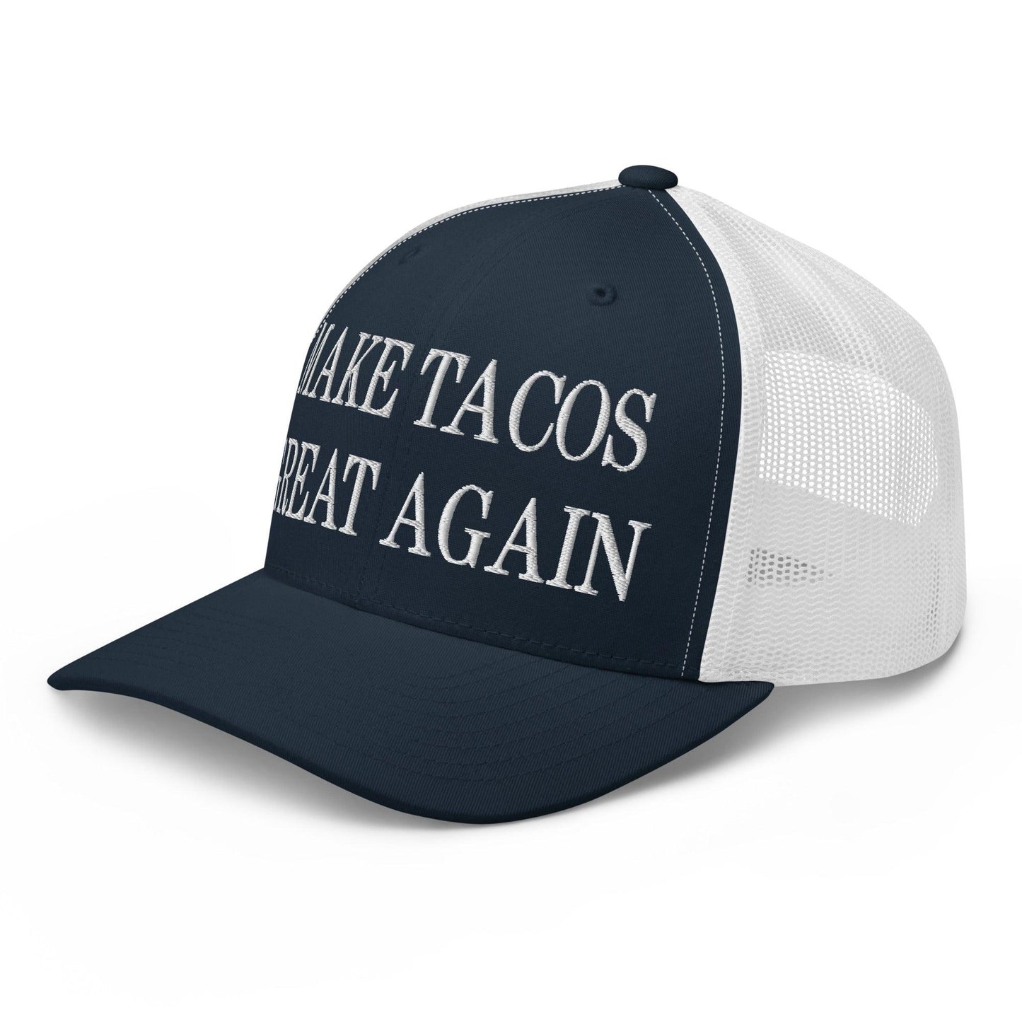 Make Tacos Great Again Embroidered Mesh Trucker Hat Navy White