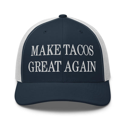 Make Tacos Great Again Embroidered Mesh Trucker Hat Navy White