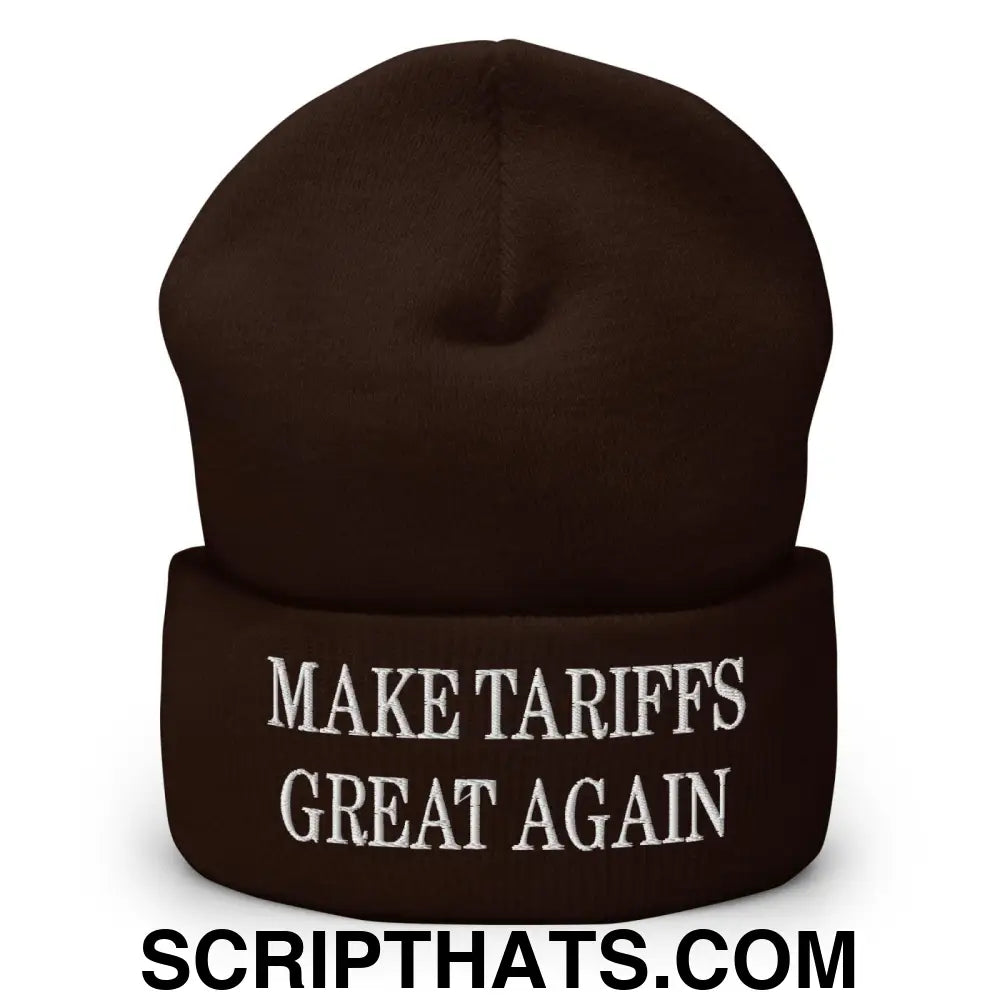 Make Tariffs Great Again Embroidered Knit Cuffed Beanie Brown