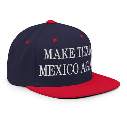 Make Texas Mexico Again Embroidered Flat Bill Brim Snapback Hat Navy Red