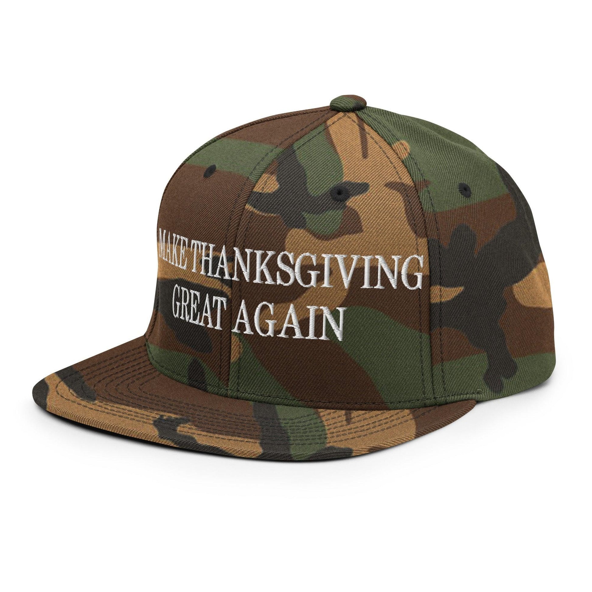 Make Thanksgiving Great Again Embroidered Flat Bill Brim Snapback Hat Green Camo