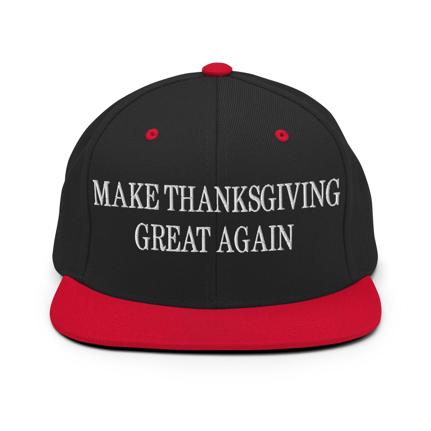 Make Thanksgiving Great Again Embroidered Flat Bill Brim Snapback Hat Black Red