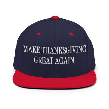 Make Thanksgiving Great Again Embroidered Flat Bill Brim Snapback Hat Navy Red