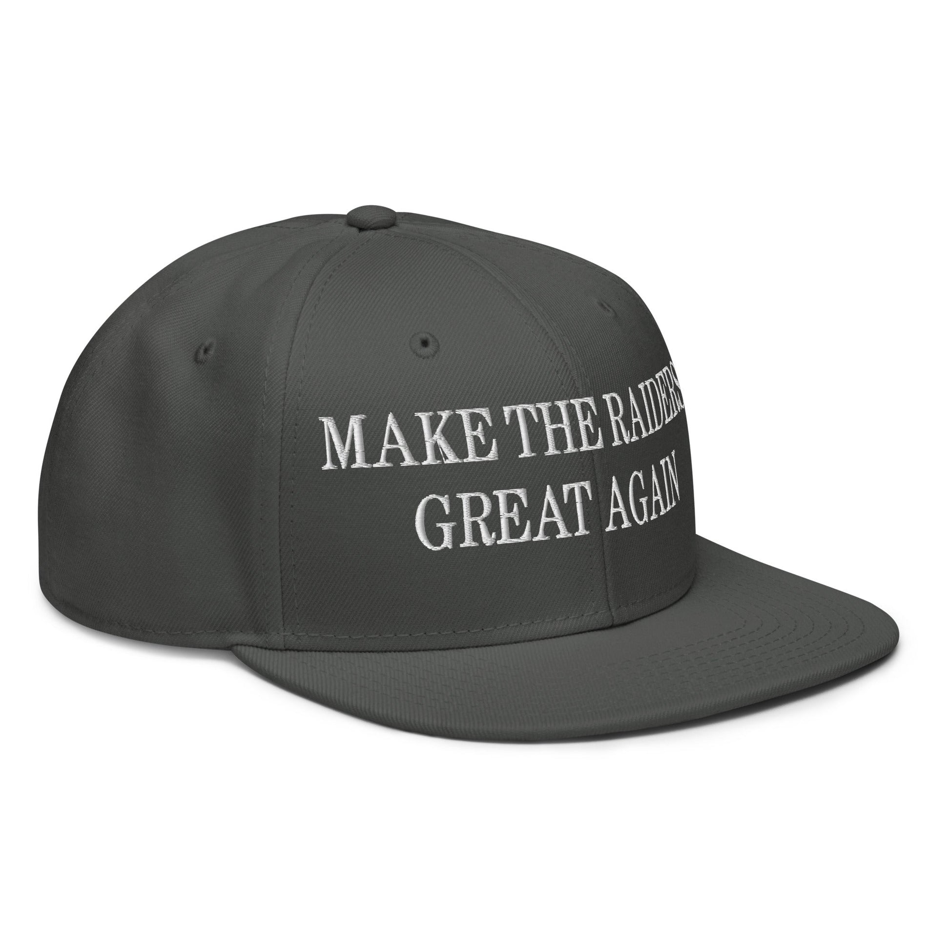 Make The Raiders Great Again Embroidered Flat Brim Bill Snapback Hat Charcoal gray