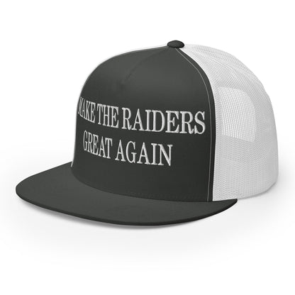 Make The Raiders Great Again Embroidered Mesh Flat Bill Brim Trucker Hat Charcoal White