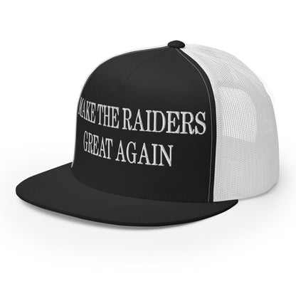 Make The Raiders Great Again Embroidered Mesh Flat Bill Brim Trucker Hat Black White