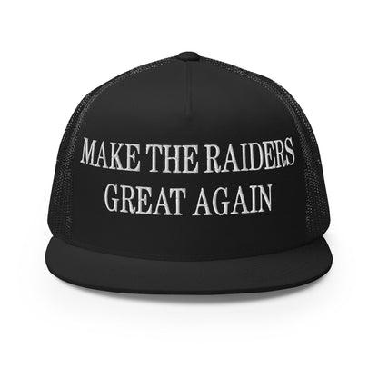 Make The Raiders Great Again Embroidered Mesh Flat Bill Brim Trucker Hat Black