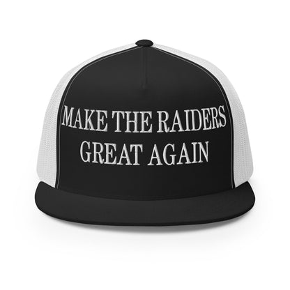 Make The Raiders Great Again Embroidered Mesh Flat Bill Brim Trucker Hat Black White