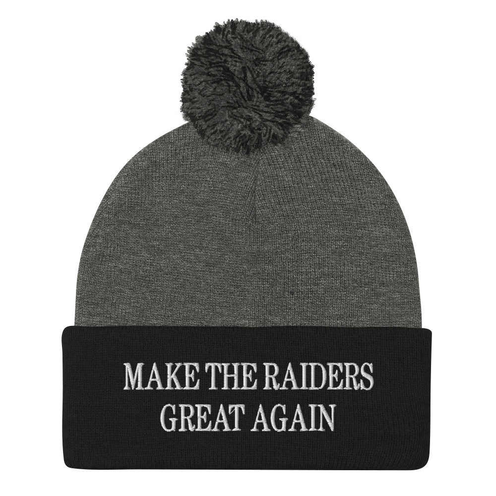 Make The Raiders Great Again Knit Pom Pom Beanie Dark Heather Grey Black