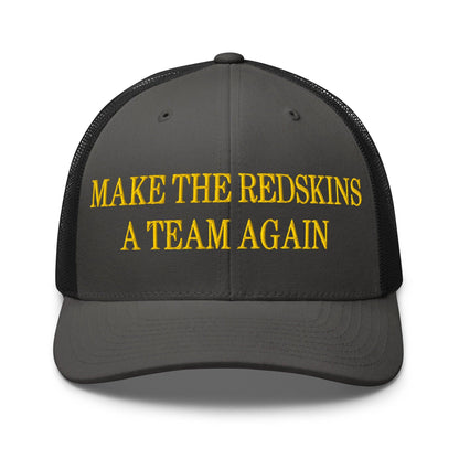 Make The Redskins a Team Again Embroidered Mesh Trucker Hat Charcoal Black