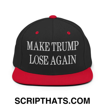 Make Trump Lose Again Embroidered Flat Bill Brim Snapback Hat Black Red