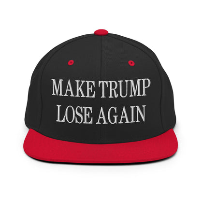 Make Trump Lose Again Embroidered Flat Bill Brim Snapback Hat Black Red