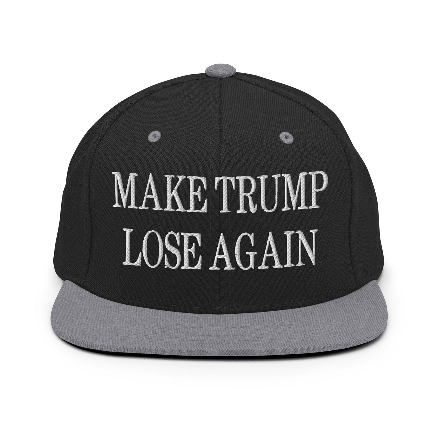 Make Trump Lose Again Embroidered Flat Bill Brim Snapback Hat Black Silver