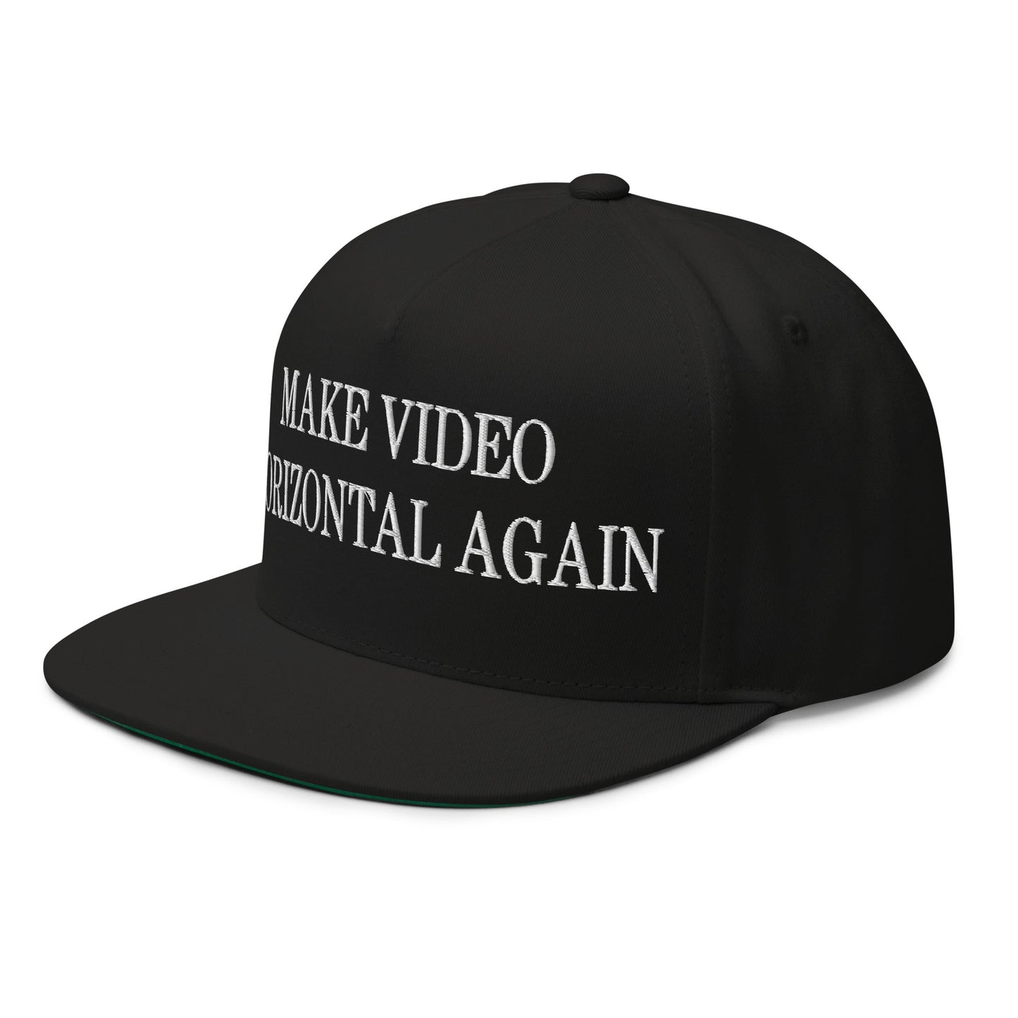 Make Video Horizontal Again Embroidered 5 Panel Flat Bill Brim Snapback Hat Black