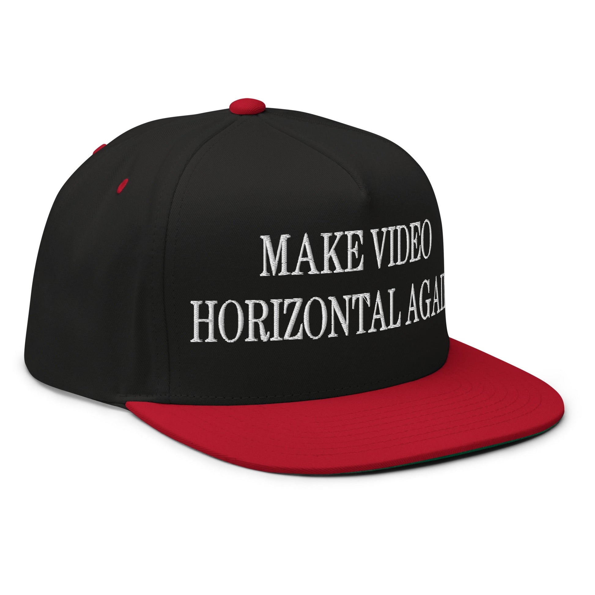 Make Video Horizontal Again Embroidered 5 Panel Flat Bill Brim Snapback Hat Black Red