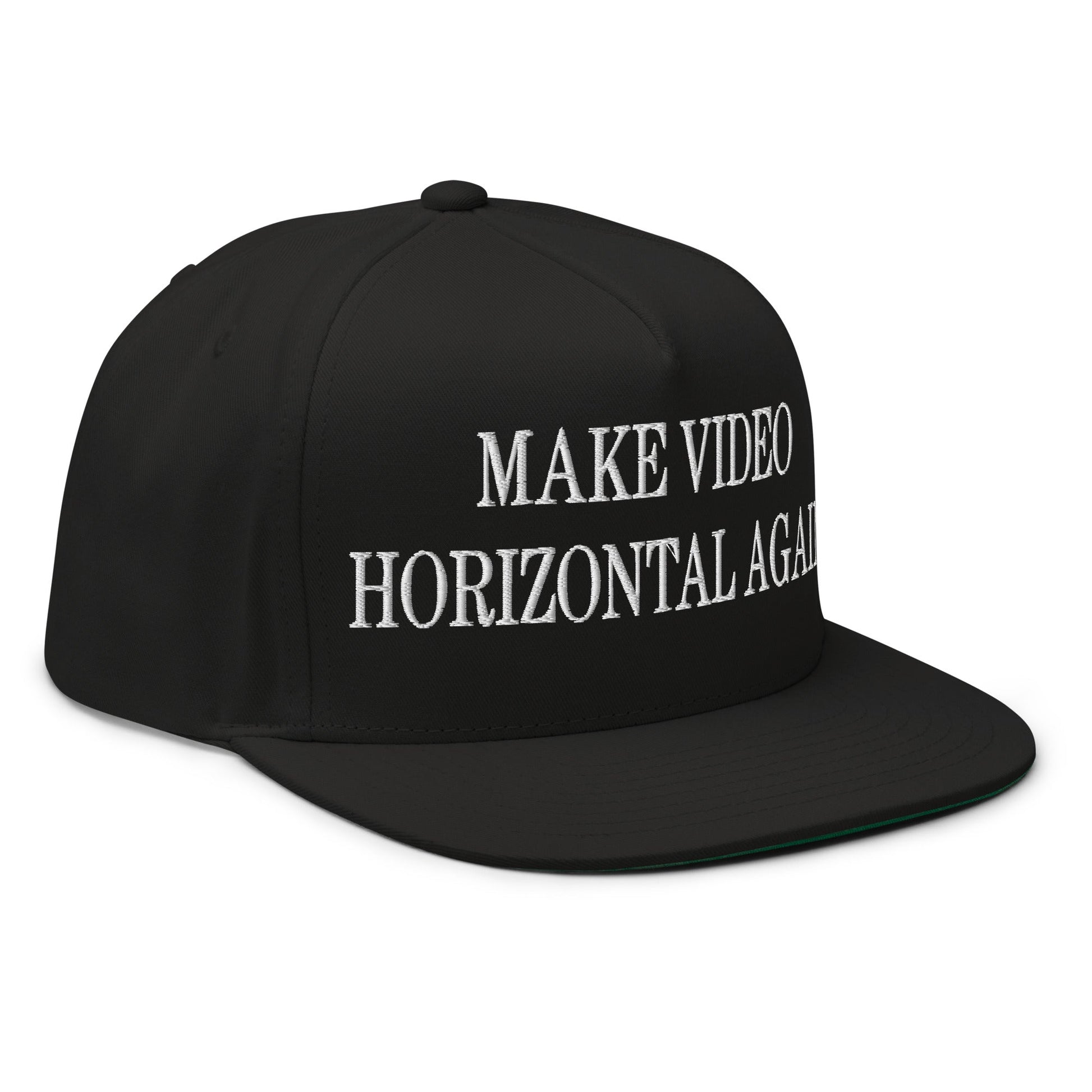 Make Video Horizontal Again Embroidered 5 Panel Flat Bill Brim Snapback Hat Black