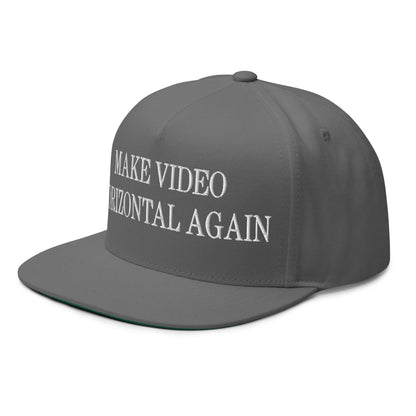 Make Video Horizontal Again Embroidered 5 Panel Flat Bill Brim Snapback Hat Grey