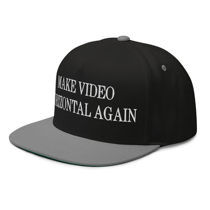 Make Video Horizontal Again Embroidered 5 Panel Flat Bill Brim Snapback Hat Black Grey