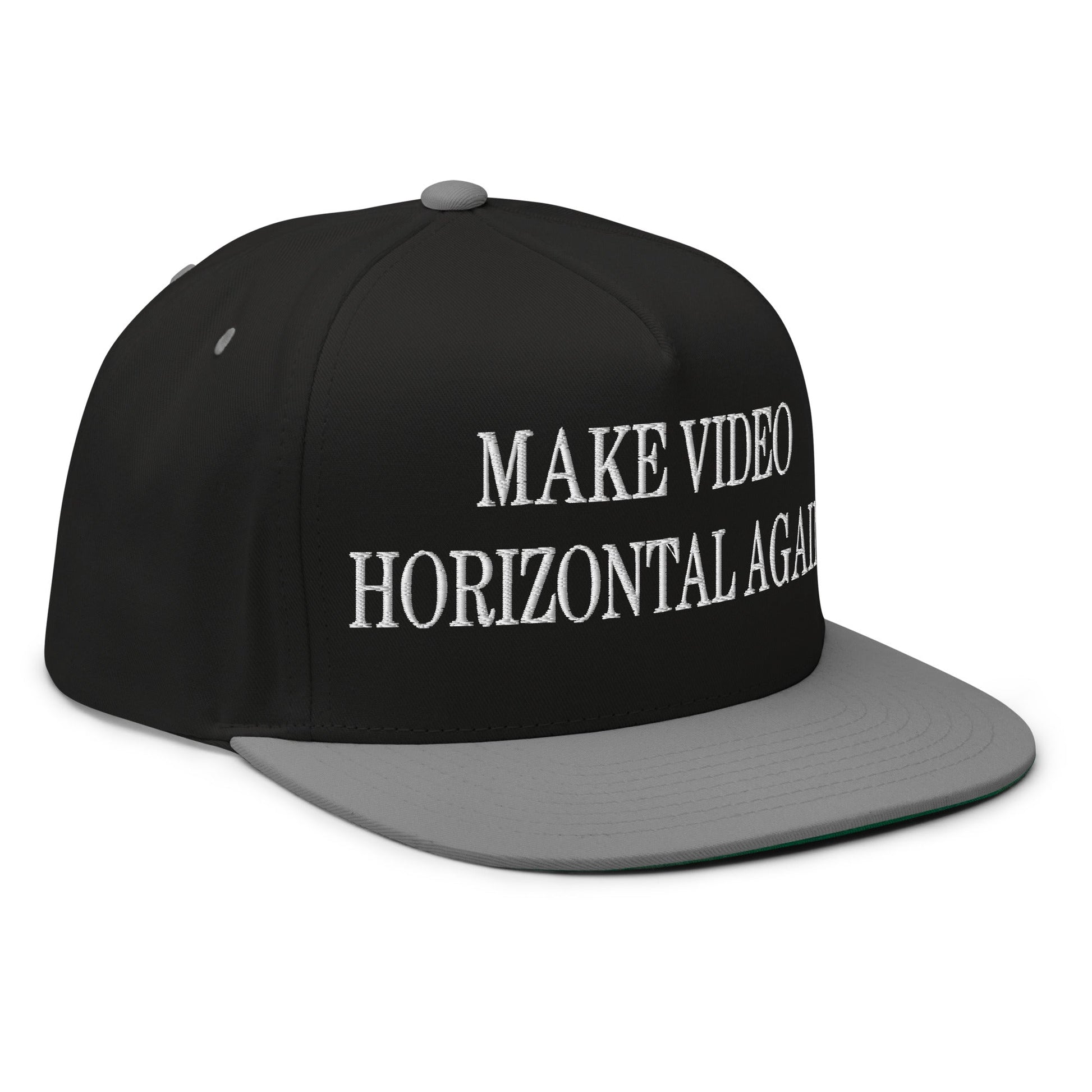 Make Video Horizontal Again Embroidered 5 Panel Flat Bill Brim Snapback Hat Black Grey