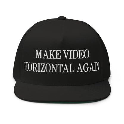 Make Video Horizontal Again Embroidered 5 Panel Flat Bill Brim Snapback Hat Black