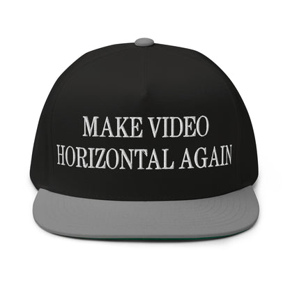 Make Video Horizontal Again Embroidered 5 Panel Flat Bill Brim Snapback Hat Black Grey