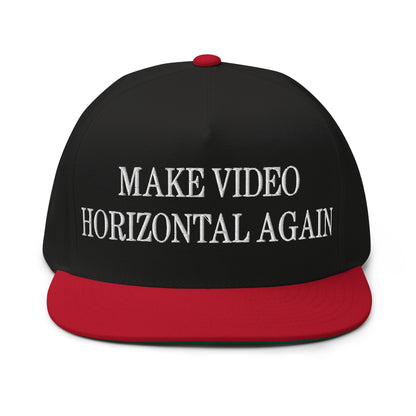 Make Video Horizontal Again Embroidered 5 Panel Flat Bill Brim Snapback Hat Black Red