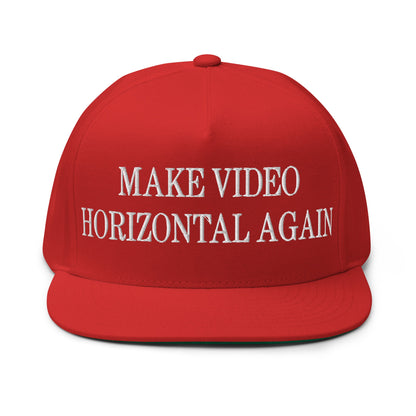 Make Video Horizontal Again Embroidered 5 Panel Flat Bill Brim Snapback Hat Red