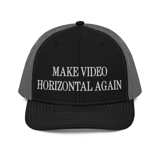 Make Video Horizontal Again Embroidered Classic Mesh Trucker Hat Black Charcoal