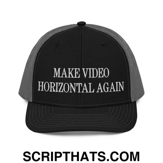 Make Video Horizontal Again Embroidered Classic Mesh Trucker Hat Black Charcoal