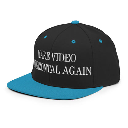 Make Video Horizontal Again Embroidered Flat Bill Brim Snapback Hat Black Teal